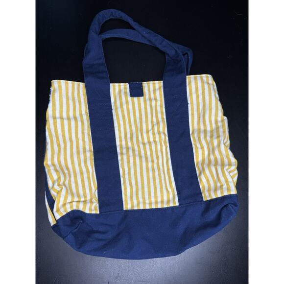 Yellow Navy Blue Stripe Small Canvas Tote Bag With Coin Purse Y2K 2000s - Picture 1 of 6